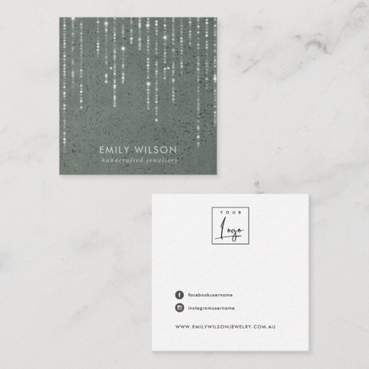 GRAY STONE STRING LIGHTS STUD EARRING DISPLAY VIERKANTE VISITEKAARTJE (Voorkant / Achterkant)