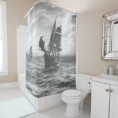 Gray Stormy Rainy Pirate Ships Shower Douchegordijn (In situ)