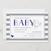 Gray Stripe Baby Boy Shower and Navy Blue Kaart (Voorkant)