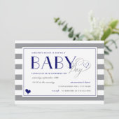 Gray Stripe Baby Boy Shower and Navy Blue Kaart (Staand voorkant)