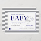 Gray Stripe Baby Boy Shower and Navy Blue Kaart (Voorkant / Achterkant)
