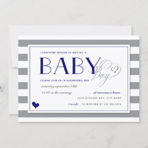 Gray Stripe Baby Boy Shower and Navy Blue Kaart