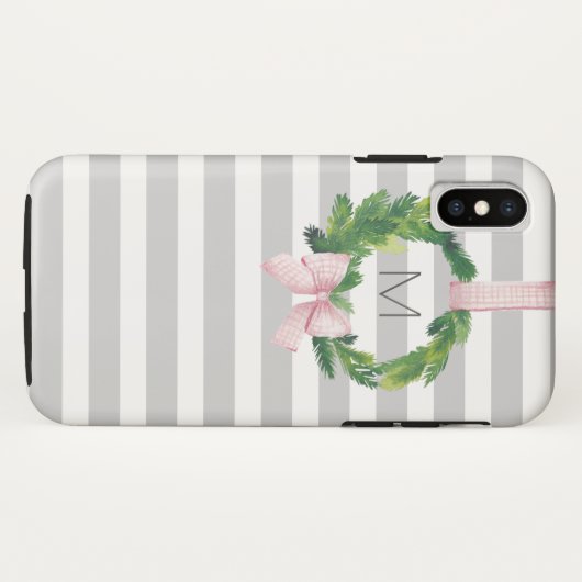 Gray stripe kerstboommonogram Case-Mate iPhone case (Achterkant (horizontaal))