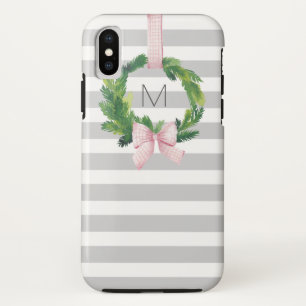 Gray stripe kerstboommonogram iPhone x hoesje