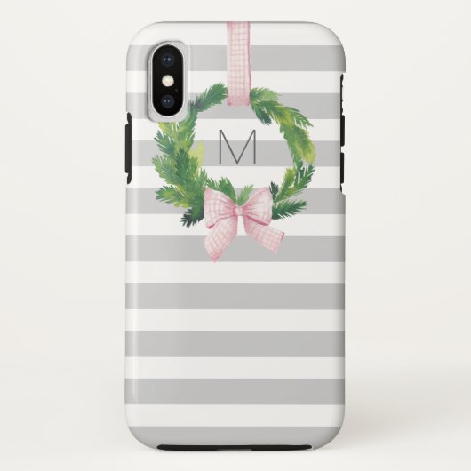 Gray stripe kerstboommonogram Case-Mate iPhone case (Achterkant)