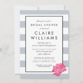 Gray Stripe & Pink Peony Bridal Shower Invitation Kaart (Voorkant)