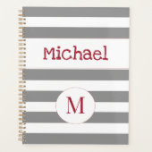 Gray Stripe Red Fire Truck Trendy Monogram Planner (Voorkant)
