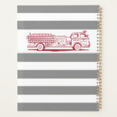 Gray Stripe Red Fire Truck Trendy Monogram Planner (Achterkant)