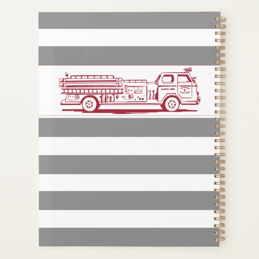 Gray Stripe Red Fire Truck Trendy Monogram Planner (Achterkant)