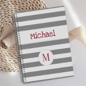 Gray Stripe Red Fire Truck Trendy Monogram Planner