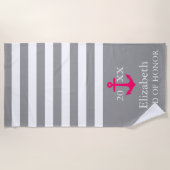 Gray Stripe Weddenschap Nautical Beach Towel Strandlaken (Voorkant)