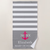 Gray Stripe Weddenschap Nautical Beach Towel Strandlaken (Voorkant)