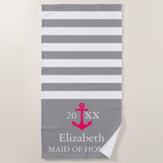 Gray Stripe Weddenschap Nautical Beach Towel Strandlaken (Voorkant)