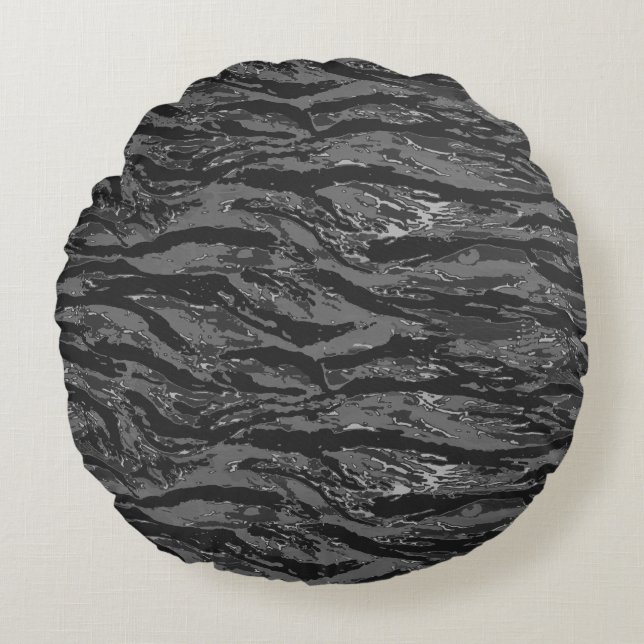 Gray Striped Camo Rond Kussen (Voorkant)