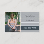Gray Striped Photo Fitness Personal Trainer Visitekaartje (Voorkant)