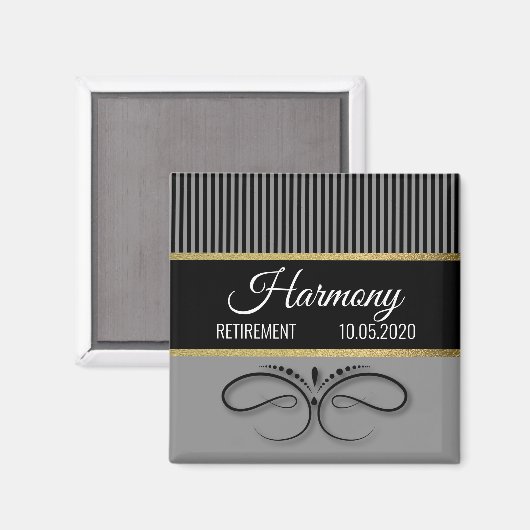 Gray Stripes and Butterfly Scroll - Gold Foil Magneet (Voorkant / Achterkant)