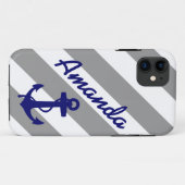 GRAY STRIPES BLUE ANCHOR NAME MONOGRAM Case-Mate iPhone CASE (Achterkant (horizontaal))