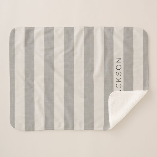 Gray Stripes Naam Monogram | Moderne bosbouw Sherpa Deken (Voorkant (horizontaal))