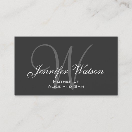 Gray Stylish Monogram Mammie Calling Card Contactkaartje (Voorkant)