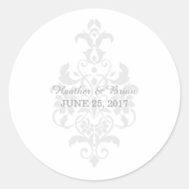 Gray Subtle Damask Wedding Stickers