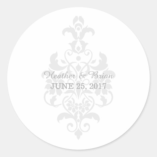 Gray Subtle Damask Wedding Stickers (Voorkant)