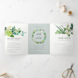 GRAY SUCCULENT WREATH FOLIAGE WATERVERF WEDING DRIELUIK UITNODIGING