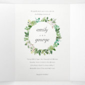 GRAY SUCCULENT WREATH FOLIAGE WATERVERF WEDING DRIELUIK UITNODIGING (Binnenkant midden)