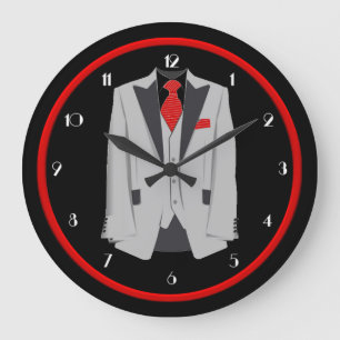 Gray Suit en Red Stropdas Wall Clock van mannen Grote Klok
