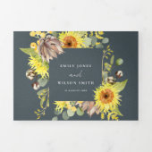 GRAY SUNFLOWER EUCALYPTUS WATERVERF FLORA WEDDING DRIELUIK UITNODIGING (Cover)