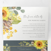 GRAY SUNFLOWER EUCALYPTUS WATERVERF FLORA WEDDING DRIELUIK UITNODIGING (Binnenzijde eerst)