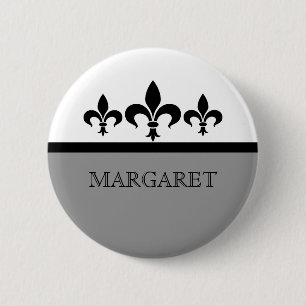 Gray Swanky Fleur De Lis Button
