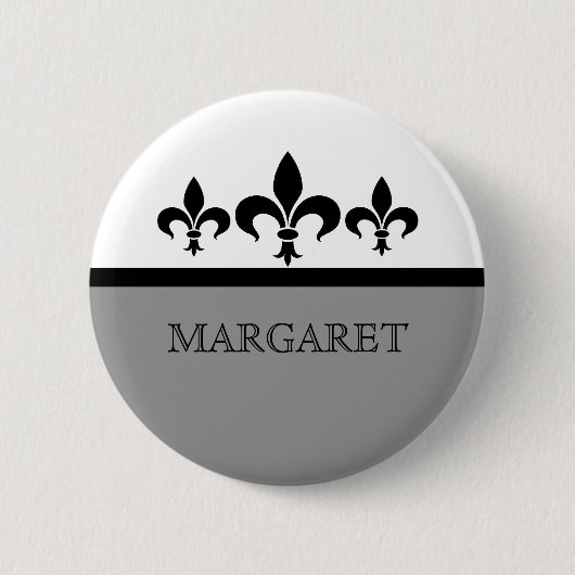 Gray Swanky Fleur De Lis Button (Voorkant)