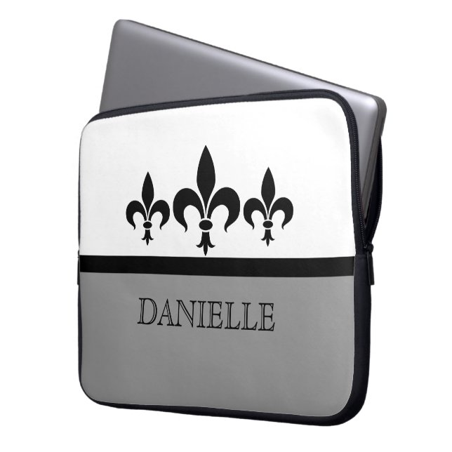 Gray Swanky Fleur De Lis Electronics Sleeve (Voorkant Links)
