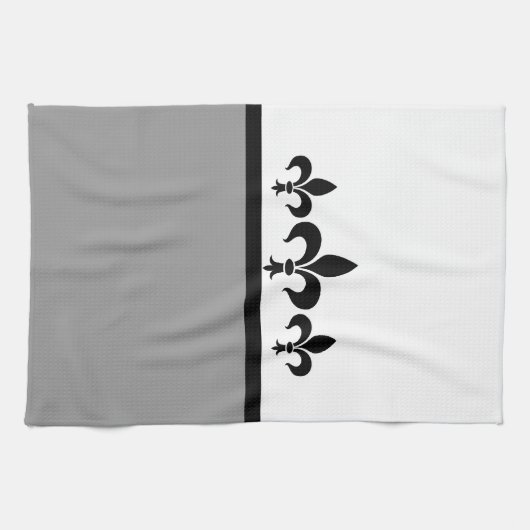 Gray Swanky Fleur De Lis Towel Theedoek (Horizontaal)
