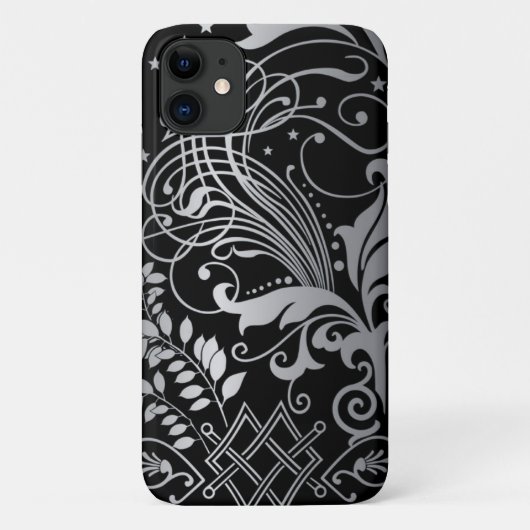 Gray Swirling Damask Pattern op Black Hoesje-Mate  Case-Mate iPhone Case (Achterkant)