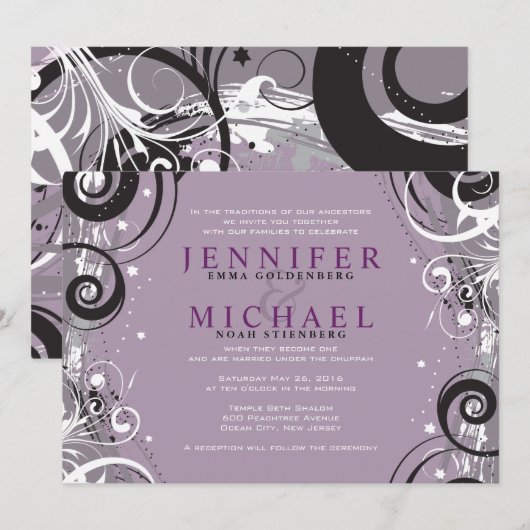 GRAY SWIRLS Joods huwelijksuitnodiging Kaart (Voorkant / Achterkant)