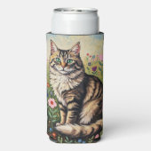 Gray Tabby Cat and Folk Art Flowers  Seltzer Blikjeskoeler (Seltzer Achterkant)