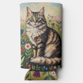 Gray Tabby Cat and Folk Art Flowers  Seltzer Blikjeskoeler (Achterkant)