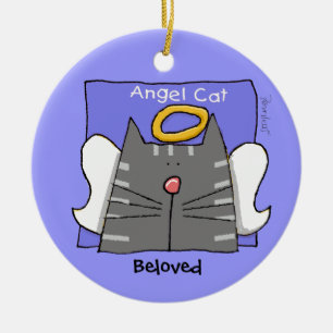 Gray Tabby Cat Angel Personaliseren Keramisch Ornament