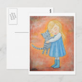 Gray Tabby Cat & Blonde Girl Hug Post Card Briefkaart (Voorkant / Achterkant)