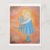 Gray Tabby Cat & Blonde Girl Hug Post Card Briefkaart (Voorkant)