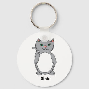 Gray Tabby Cat Cute Personaliseren Sleutelhanger