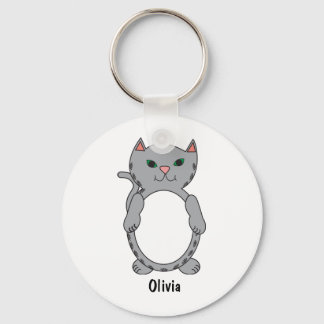 Gray Tabby Cat Cute Personaliseren Sleutelhanger