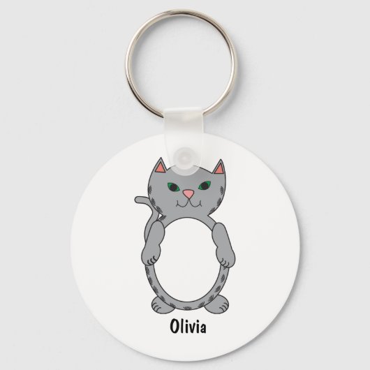 Gray Tabby Cat Cute Personaliseren Sleutelhanger (Voorkant)