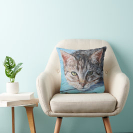 Gray Tabby Cat Eyes Fine Art Kussen