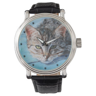 Gray Tabby Cat Fine Art Horloge