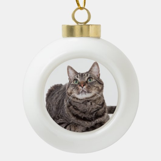 Gray Tabby Cat Keramische Bal Ornament (Voorkant)