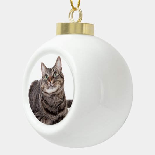 Gray Tabby Cat Keramische Bal Ornament (Rechts)