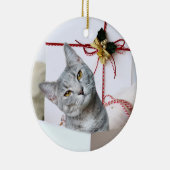 Gray Tabby Cat Kerstmis Keramisch Ornament (Rechts)