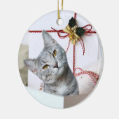 Gray Tabby Cat Kerstmis Keramisch Ornament (Links)